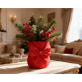 Christmas planter with knitted texture and ribbon
