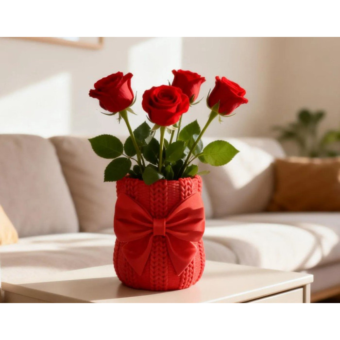 Christmas planter with knitted texture and ribbon