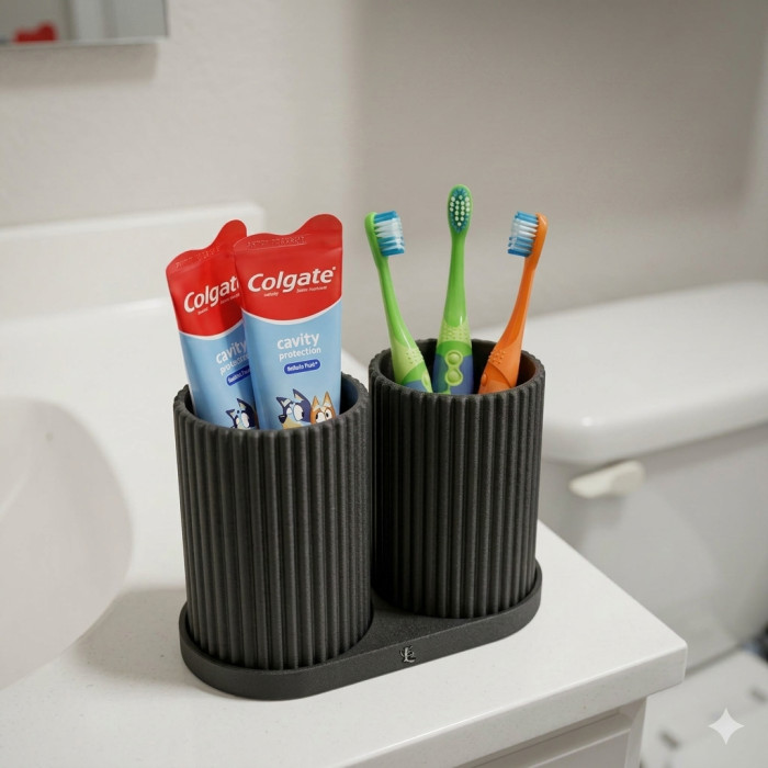 Double toothbrush holder with tray