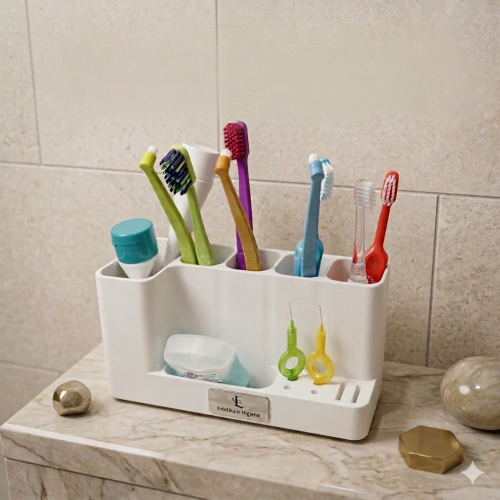 Family dental hygiene holder with compartments