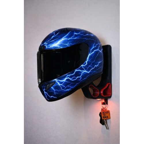 Sturdy motorcycle helmet hanger with additional hook for jacket and keys