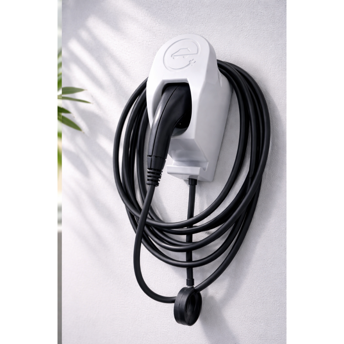 Sturdy EV charging connector hanger with universal hook
