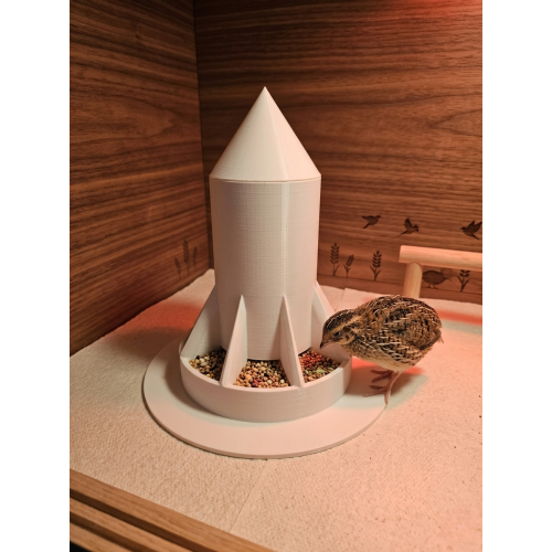 Spacious chick feeder with gravity filling and lid