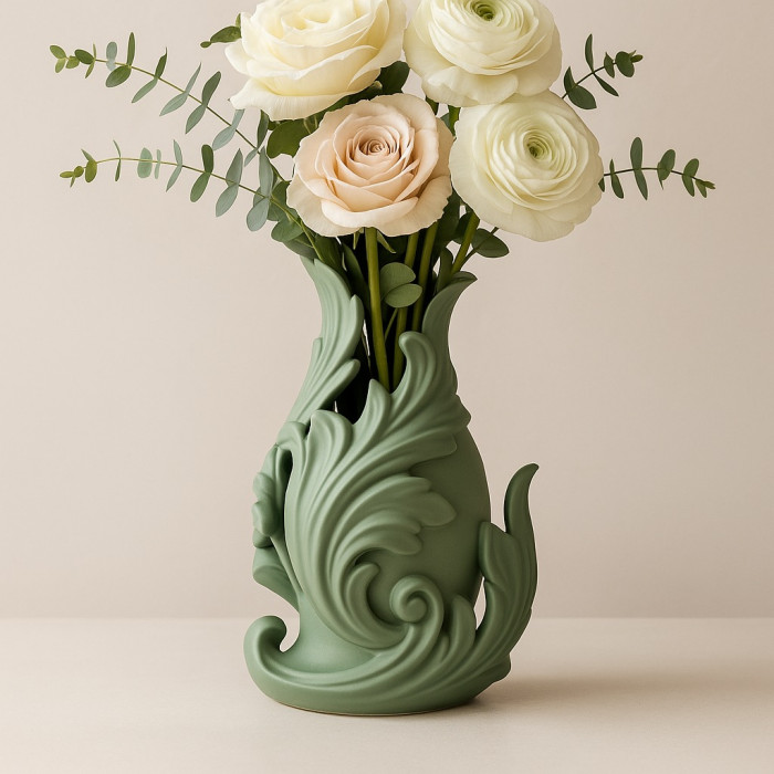 Decorative vase sculpture with acanthus leaves