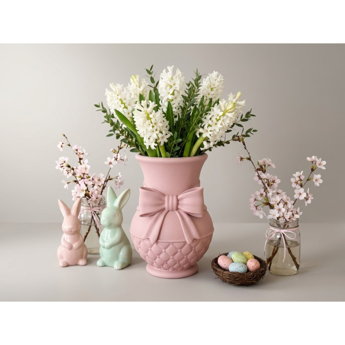 Decorative spring vase with ribbon