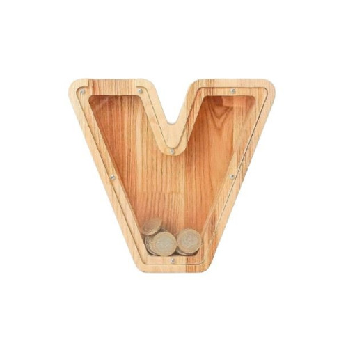 Large wooden piggy bank letter "V" (34 cm)