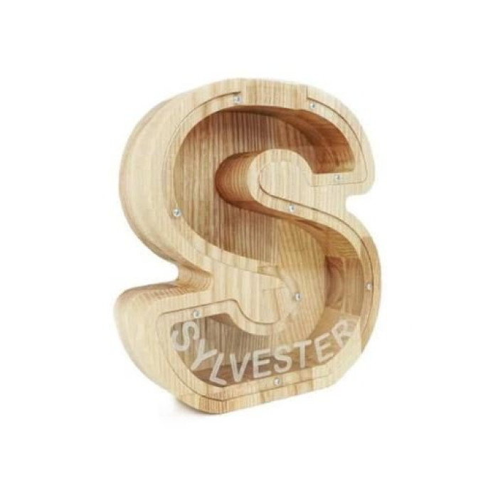 Smaller wooden piggy bank letter 