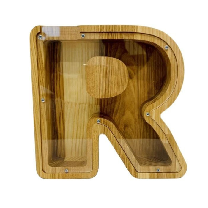 Large wooden piggy bank letter 