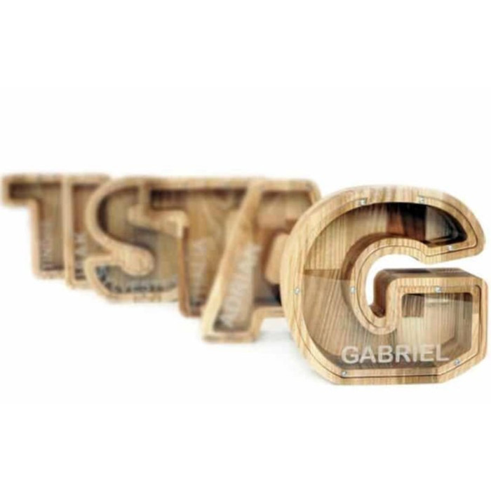 Larger personalized wooden piggy bank Letter