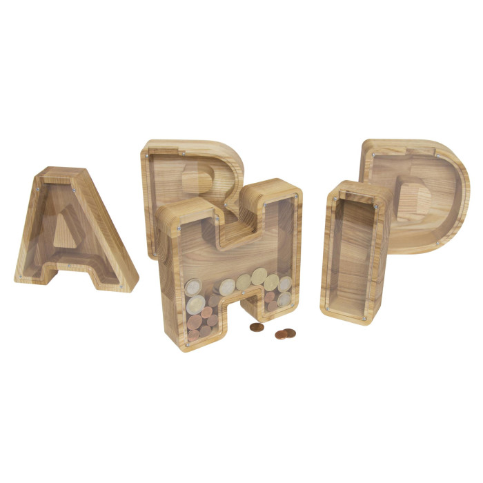 Smaller personalized wooden piggy bank Letter