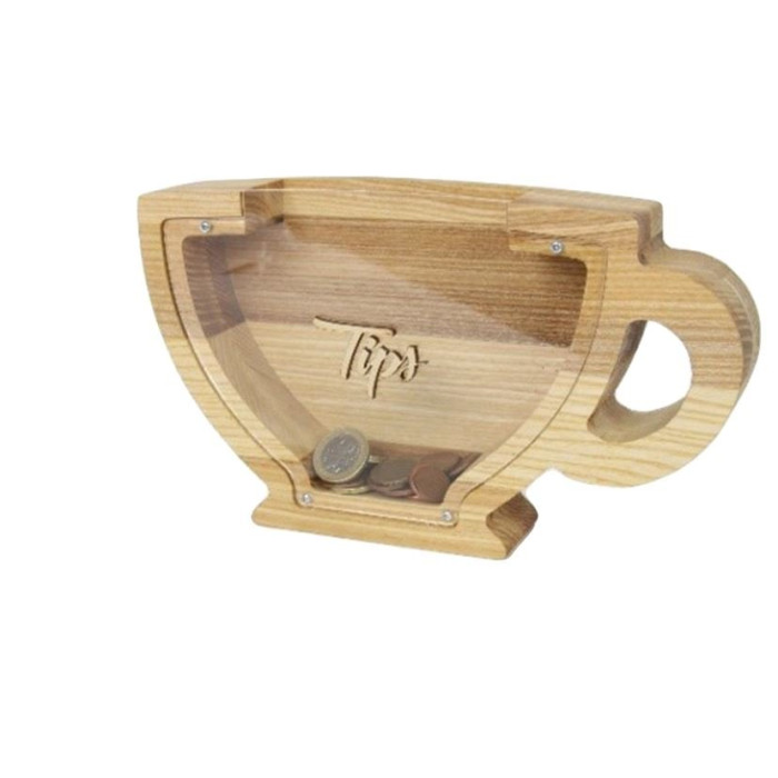 Wooden tip jar mug 
