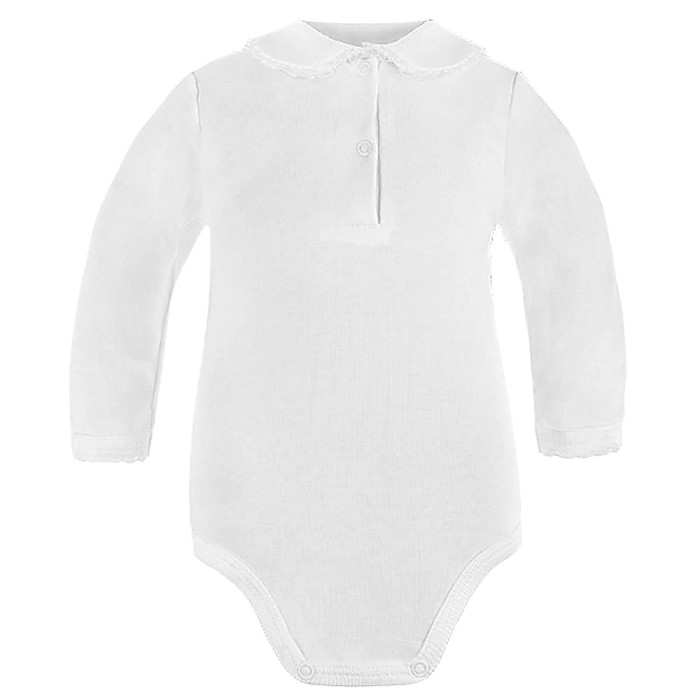 Long-sleeve white baby bodysuit