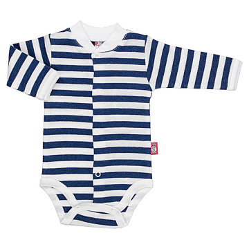 White bodysuit with blue stripes for preemies