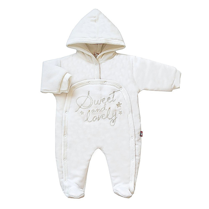 White baby jumpsuit with a hood