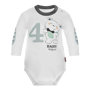White bodysuit with bear application 