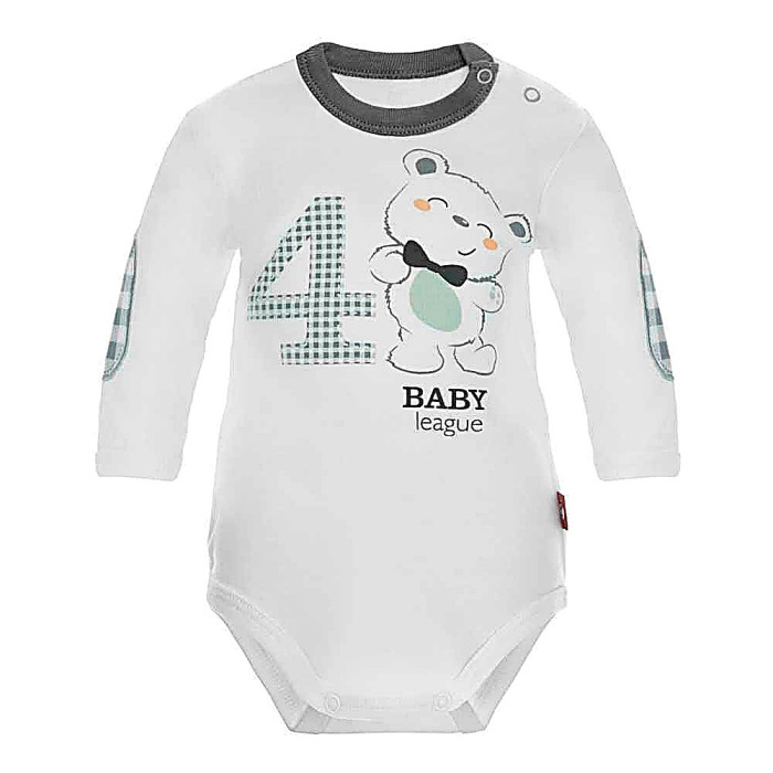 White bodysuit with bear application 