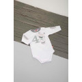 White bodysuit with bear application 