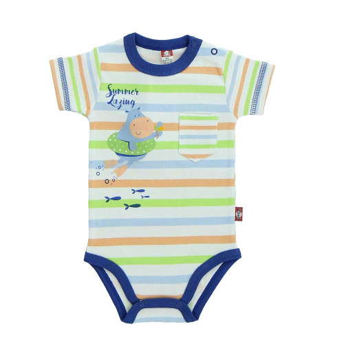 Striped bodysuit with blue details "Little Hippo"