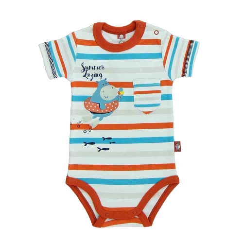 Striped romper with red details "Little Hippo"