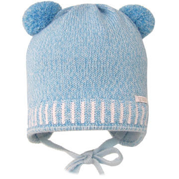 Blue hat with pom poms