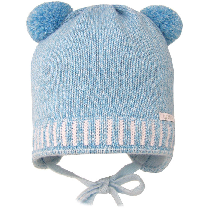 Blue hat with pom poms