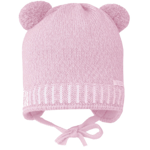 Pink hat with pom poms