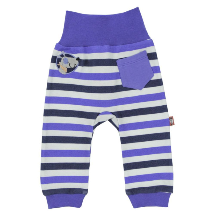 Blue striped pants with a puppy application 