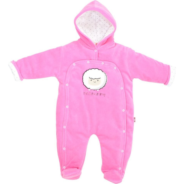 Pink baby jumpsuit with a hood „Little Lamb“