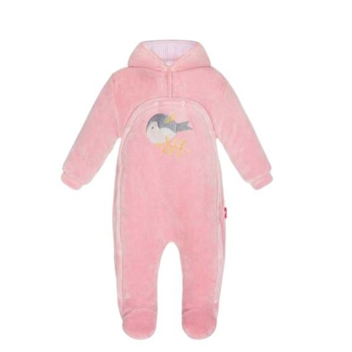 Pink baby jumpsuit with a hood „Little Bird“