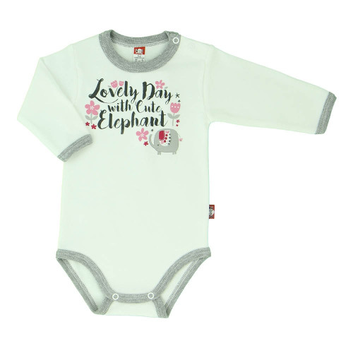 Sand-coloured baby bodysuit „Little Elephant“