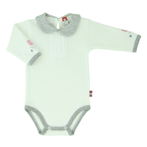 Sand-coloured grey baby bodysuit „Little Elephant“
