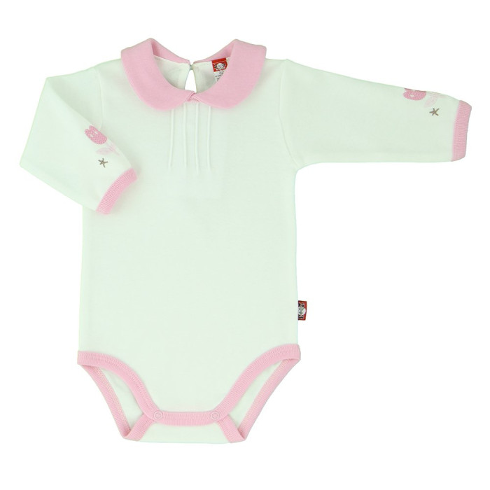 Sand colored romper with pink collar „Drambliukas“