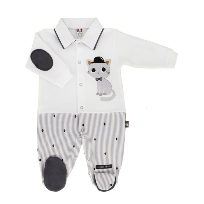 Stylish rompers with gray cat applique „Mielas“