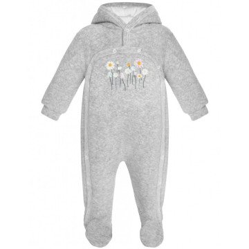 Light grey baby jumpsuit with a hood „Little Flowers“
