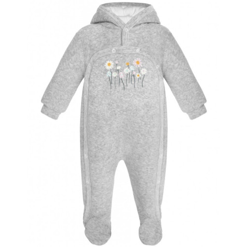 Light grey baby jumpsuit with a hood „Little Flowers“