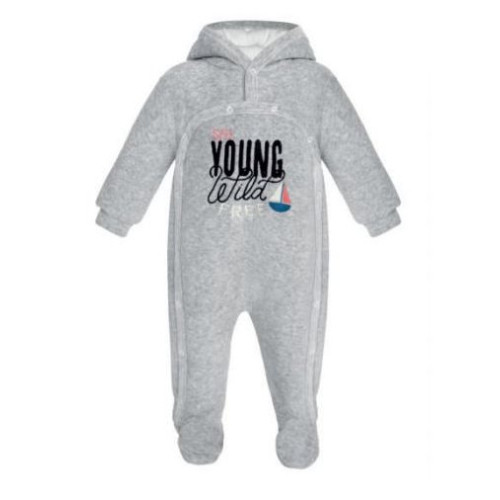 Light grey baby jumpsuit with a hood „Sea“
