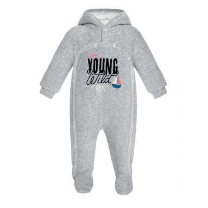 Light grey baby jumpsuit with a hood „Sea“