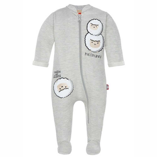Light gray bodysuits with zipper „Little Lambs“