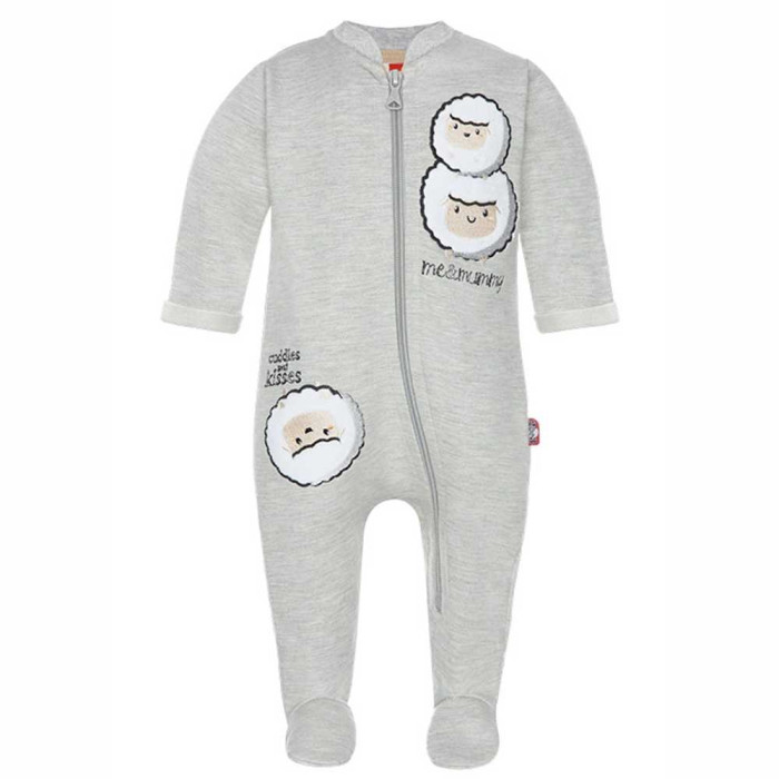 Light gray bodysuits with zipper „Little Lambs“