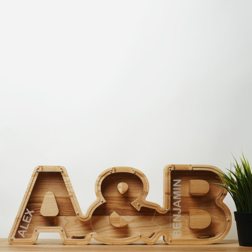 Wooden Double Couple Piggy Bank (A-Z, engraving)