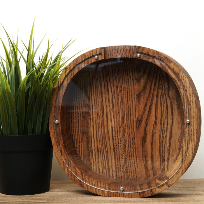 Wooden Circle Piggy Bank (Brown, Engraving)