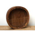 Wooden Circle Piggy Bank (Brown, Engraving)