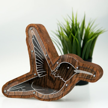 Wooden Hummingbird Piggy Bank (Brown, Engraving)