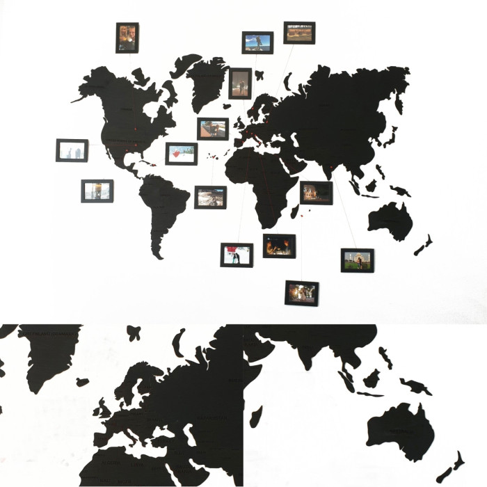 Black Wooden Wall World Map