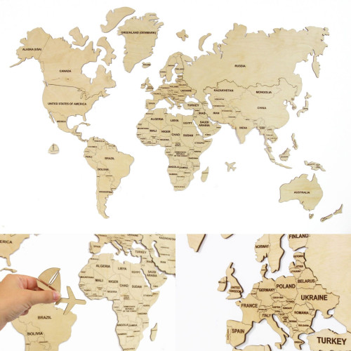 Natural Wooden Wall World Map