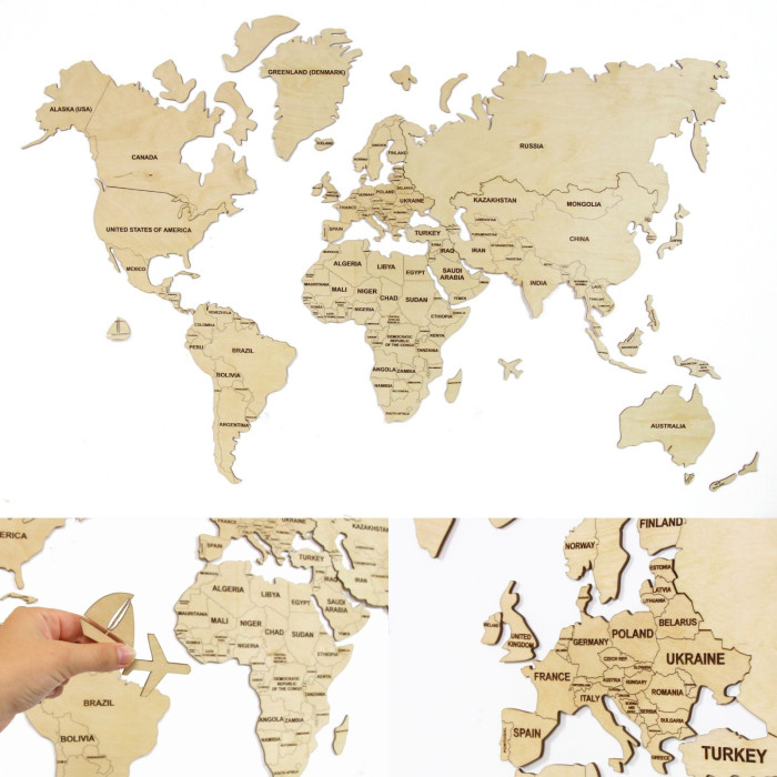 Natural Wooden Wall World Map