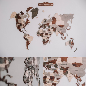 Multicolor Wooden Wall World Map