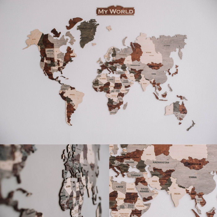 Multicolor Wooden Wall World Map