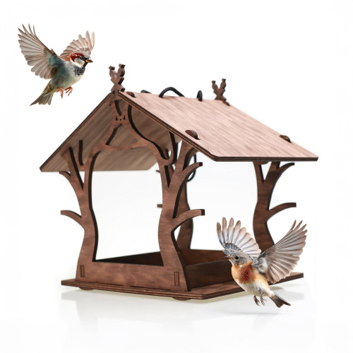 Individual Wooden Bird Feeder for Outdoor Space